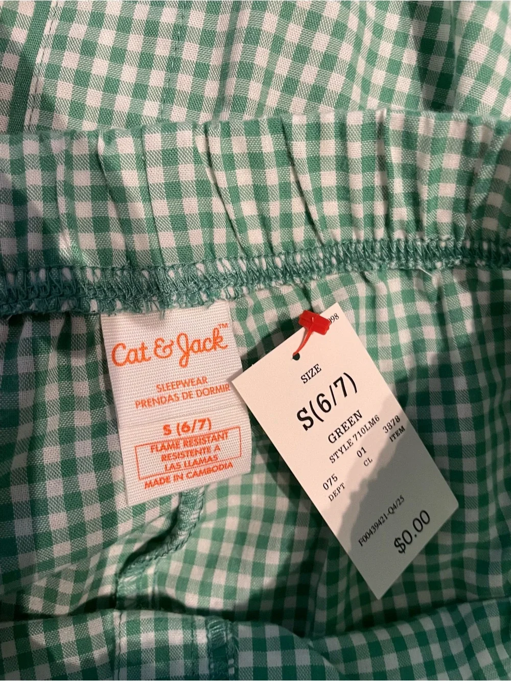 Cat & Jack Boy’s Green Gingham Short Pajama Set 2 piece Size S(6-7) NWT